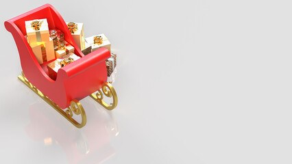 Red Christmas Sleigh Overflowing with Golden Gifts 3d render.