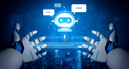 AI assistant uses voice commands and smart chatbot interface for seamless search and communication,...