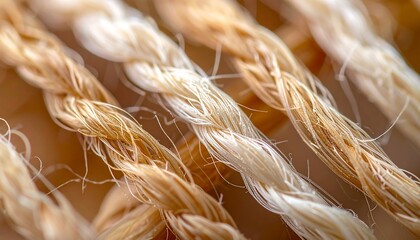 Extreme close-up macro shot revealing the intricate texture and braided strands of natural fiber rope.