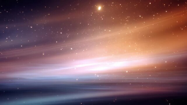 Mesmerizing view of a colorful nebula with sparkling stars and radiant light beams stretching across the universe. Perfect for futuristic, cosmic, and fantasy themed creative projects