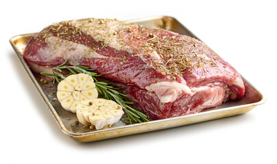 fresh raw pork neck meat with garlic and spices