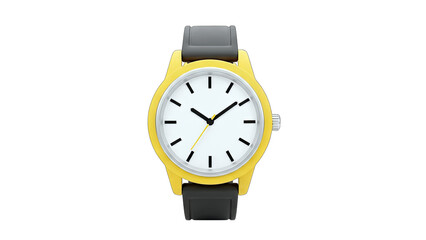 Yellow Watch Showing Time on White Background