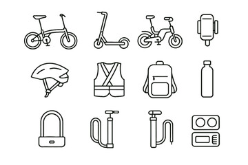 Kit water urban commute tire vector route bottle reflective backpack icon icons