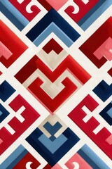 Obraz premium Vibrant red and blue geometric diamond patterns inspired by Korean traditional motifs in minimalist art