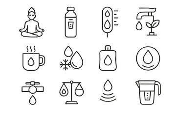 Cue hydration bottle levels water mindful vector icons flow icon morning measurement