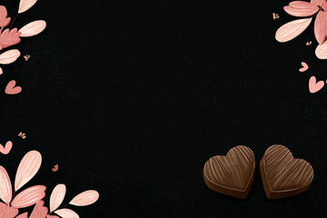 ハート型チョコと花飾り