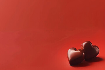 赤い背景のハート型チョコ