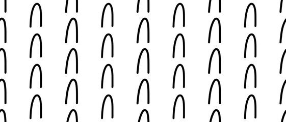 Abstract doodle pattern with black U-shaped lines. White geometric background with uneven organic rhythm. Vector illustration on an isolated background.