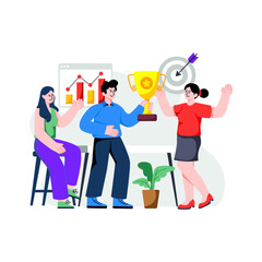 A colored design illustration of team achievement