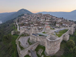 Albania Berat city and tomorrow mountain view from castle wall old Illyrian stronghold