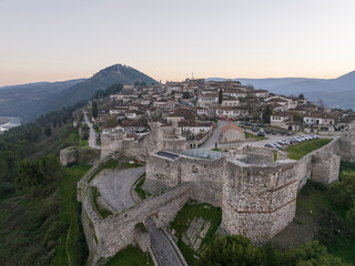Albania Berat city and tomorrow mountain view from castle wall old Illyrian stronghold
