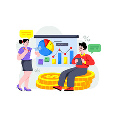 A colored design illustration of financial data discussion