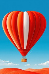 Fototapeta premium Heart shaped hot air balloon floats in clear blue sky above red sand dunes
