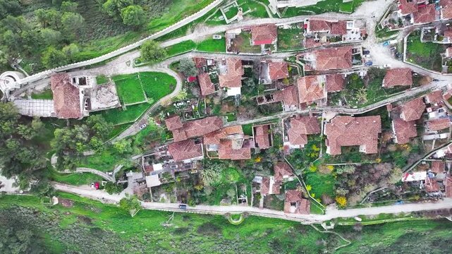 Albania Berat city and tomorrow mountain view from castle wall old Illyrian stronghold