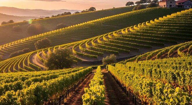 Vineyard Rows in Countryside