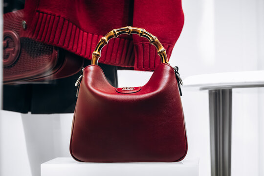 Nice, France - November 14, 2025: Gucci handbag on display inside the Gucci boutique on Avenue Verdun in Nice