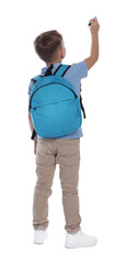 Naklejka premium Child drawing something with marker on white background, back view