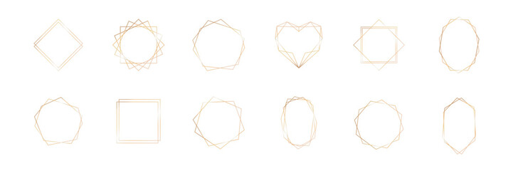 Elegant golden frame with luxury geometric border design. Perfect for Christmas cards, wedding invitations, or birthday templates with shiny foil accents and white background.