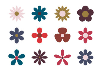 Obraz premium Chamomile. Colorful daisy round flower set. Camomile icon collection. Isolated on background. Flat design. Vector illustration. Summer chamomile flower