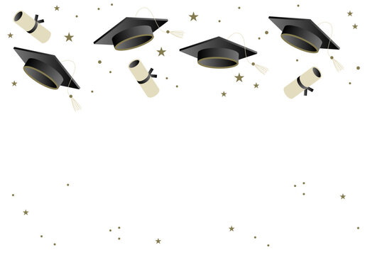 Frame with Graduation caps. Education concept. Template for graduation design, high school or college congratulation graduate, yearbook