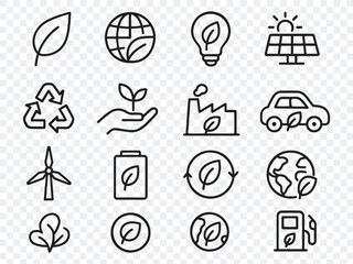 Eco Friendly Related Thin Line Icon Set in Minimal Style: Environmental Sustainability Symbols & Linear Ecology Icons 