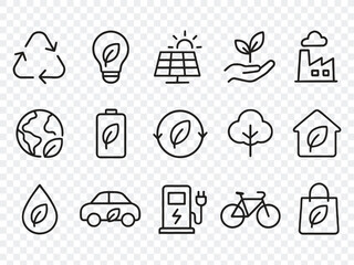 Eco Friendly Related Thin Line Icon Set in Minimal Style: Environmental Sustainability Symbols & Linear Ecology Icons 