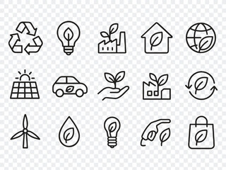 Eco Friendly Related Thin Line Icon Set in Minimal Style: Environmental Sustainability Symbols & Linear Ecology Icons 