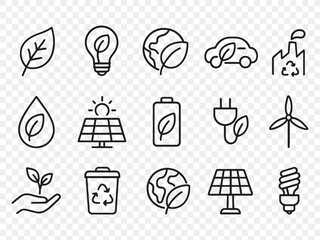 Eco Friendly Related Thin Line Icon Set in Minimal Style: Environmental Sustainability Symbols & Linear Ecology Icons 