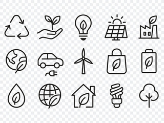 Eco Friendly Related Thin Line Icon Set in Minimal Style: Environmental Sustainability Symbols & Linear Ecology Icons 