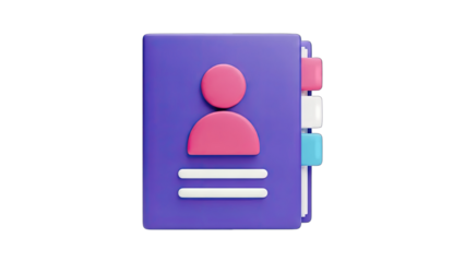 3D Contact Book Icon on White Background