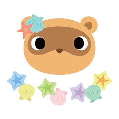 可愛いタヌキのマーク　夏の貝殻