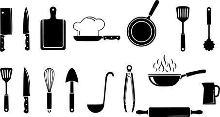 Kitchen tools silhouette, Kitchen utensils silhouette, Cooking tools 