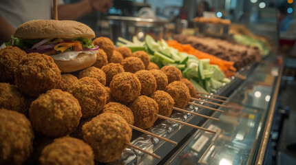 Crispy Fried Food Balls on Display with Fresh Vegetables