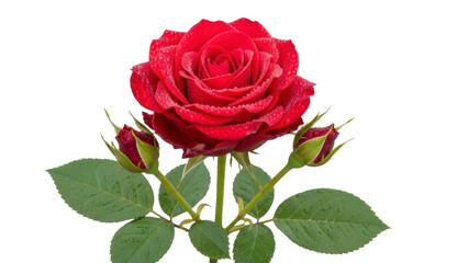 Fototapeta premium Beautiful Red Rose with Water Droplets on Transparent PNG File