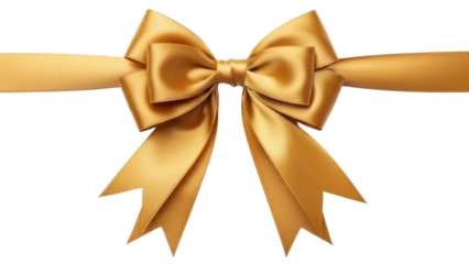 Golden Ribbon Bow on a Transparent Background, PNG Image
