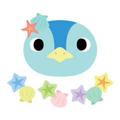 可愛いペンギンのマーク　夏の貝殻