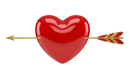 Red Heart Pierced by a Golden Arrow on Transparent PNG Image