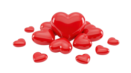 Collection of Red Hearts on a Transparent PNG File