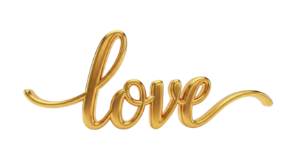 Gold Love Script Text on a Transparent PNG Image