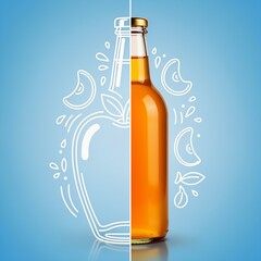 Apple Cider Bottle Concept Split Line Art Illustration