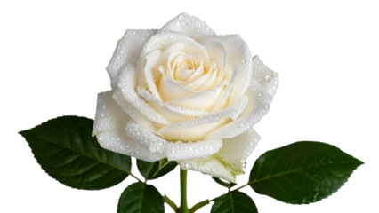 White Rose with Water Droplets on Transparent Background PNG