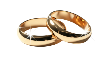Golden Wedding Rings Interlocked on a Transparent Background PNG File