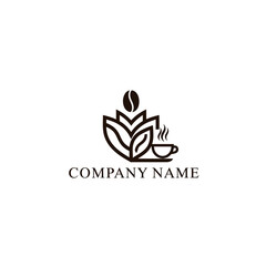 Obraz premium Elegant Coffee Logo with Bean, Leaves, and Cup Design for Company Branding.