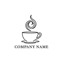 Minimalist coffee cup logo with swirling steam line art design.