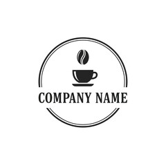 Vintage coffee shop logo with cup and bean emblem.