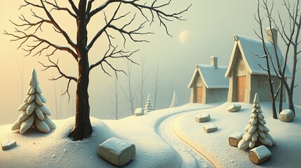 Obraz premium A winter illustration presents nature covered in snow.