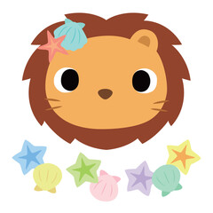 可愛いライオンのマーク　夏の貝殻