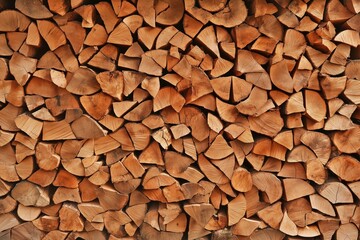 Neatly stacked firewood in countryside shed 