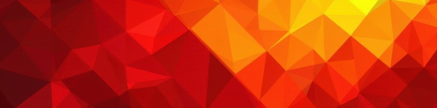 Dynamic interplay of red and yellow triangles and squares , faceted, geometric pattern