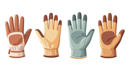 Obraz premium Collection of four different illustrated work and gardening gloves on a white background
